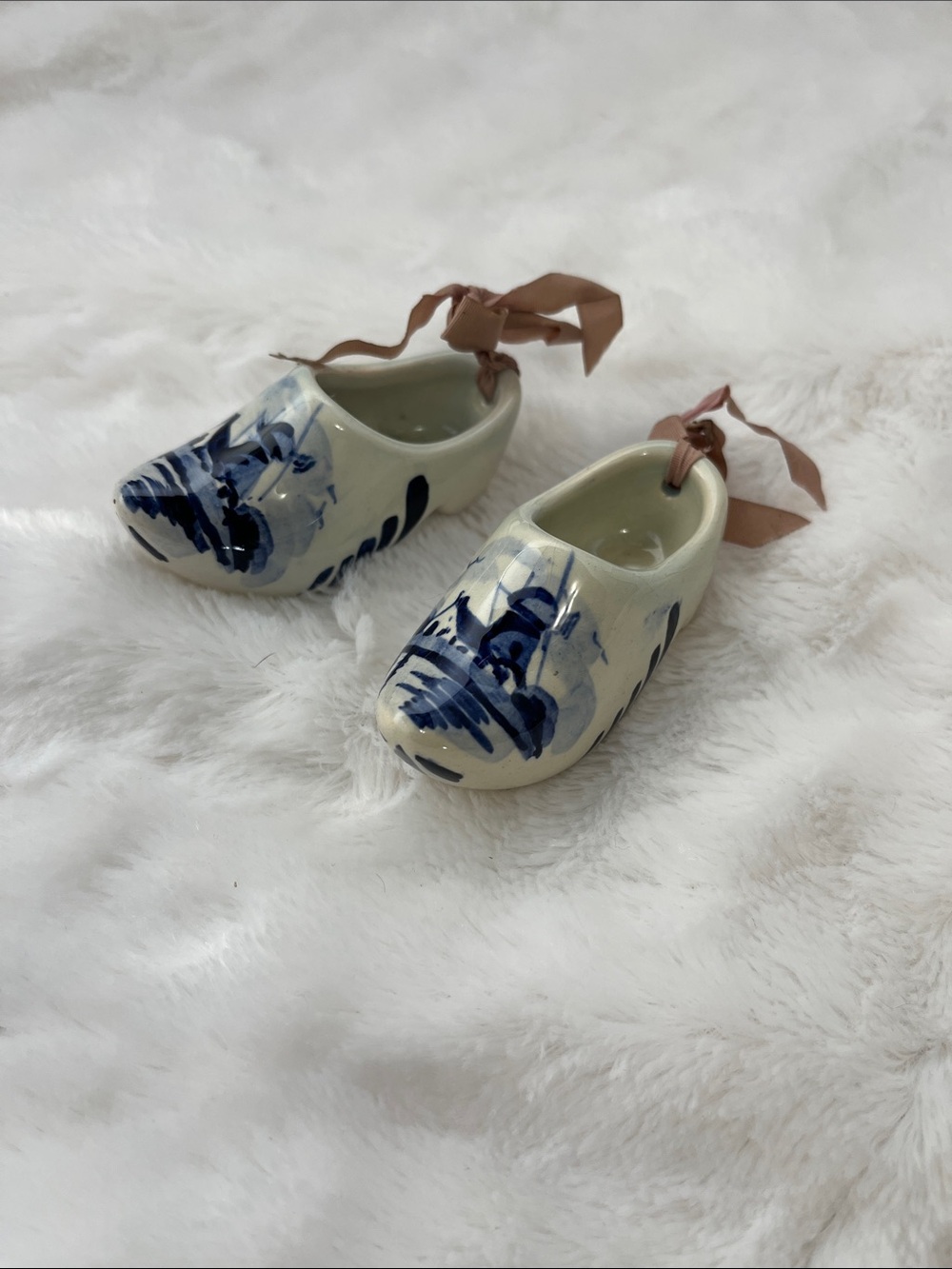 Vintage Delft Holland Ceramic Clogs with Blue Hand-Painted Design